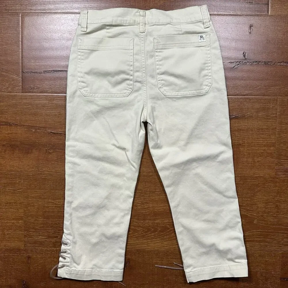 Vintage Ralph Lauren Chino Pants Youth Girls 12 Beige Ankle Ties Western Boho